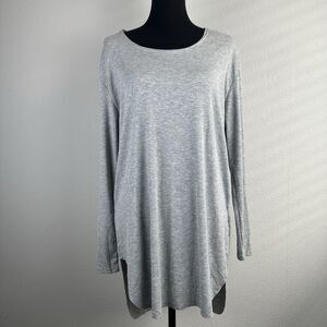 Joah Brown Shirt Dress One Size Grey Pullover Ribbed Stretch U Shape Raw Hem